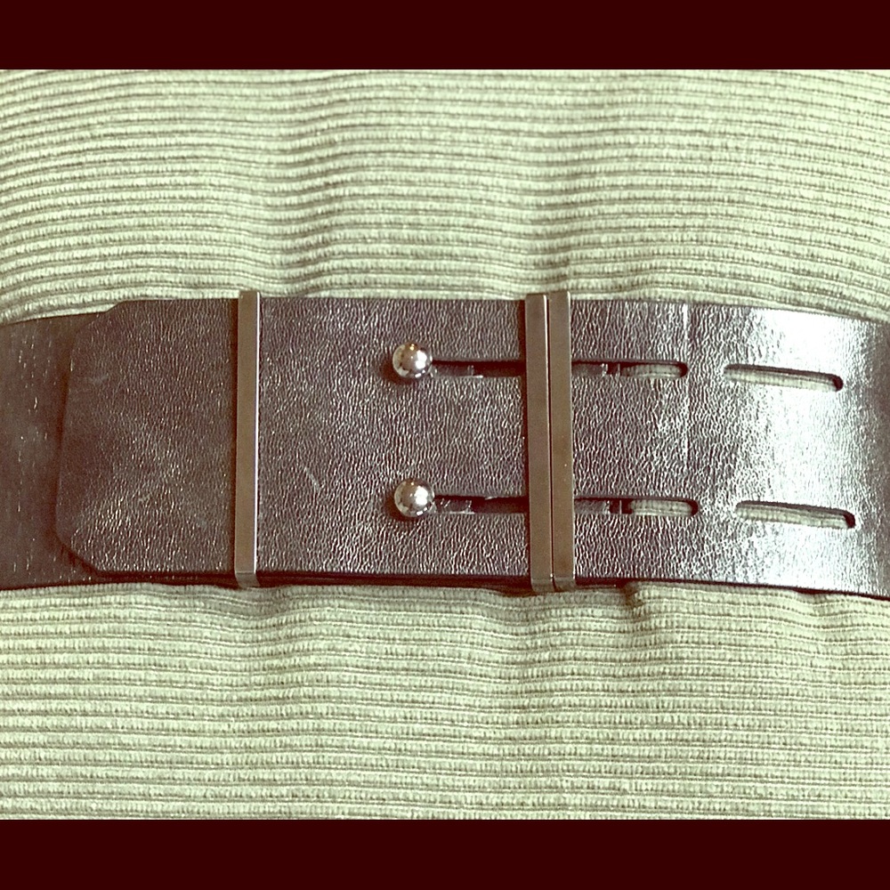 Obzee kang Jinyoung brown leather elastic widebelt